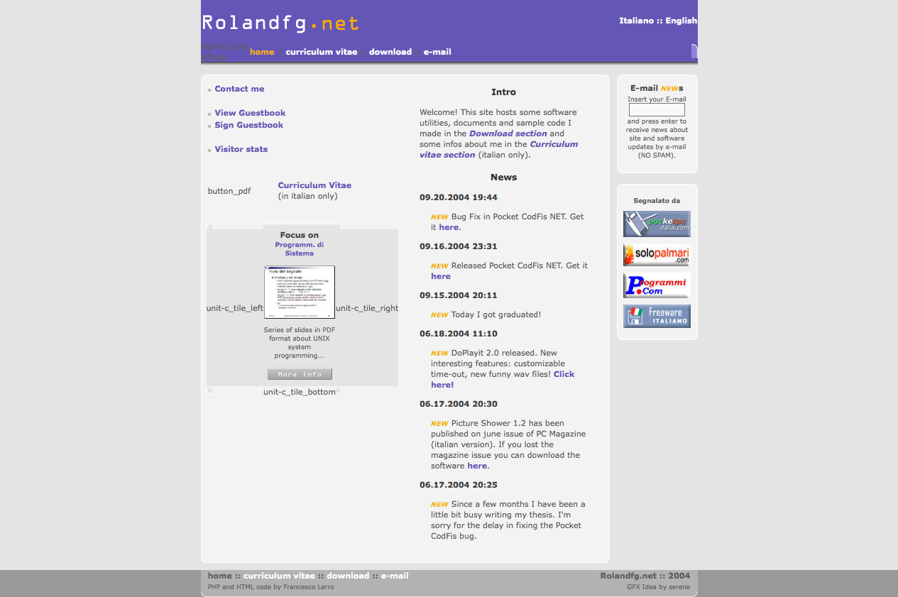 Rolandfg.net circa 2003 - Home page (en)