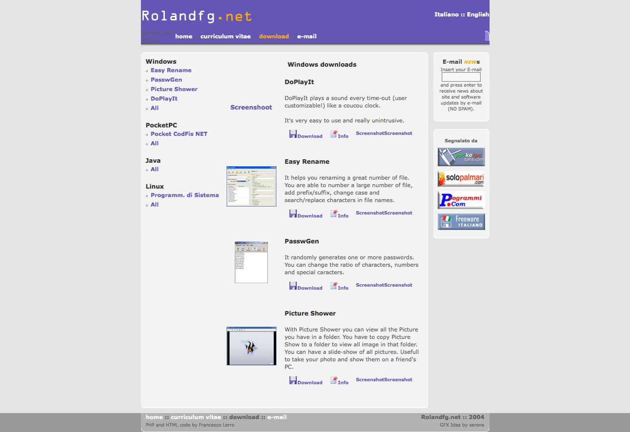 Rolandfg.net circa 2003 - Downloads page
