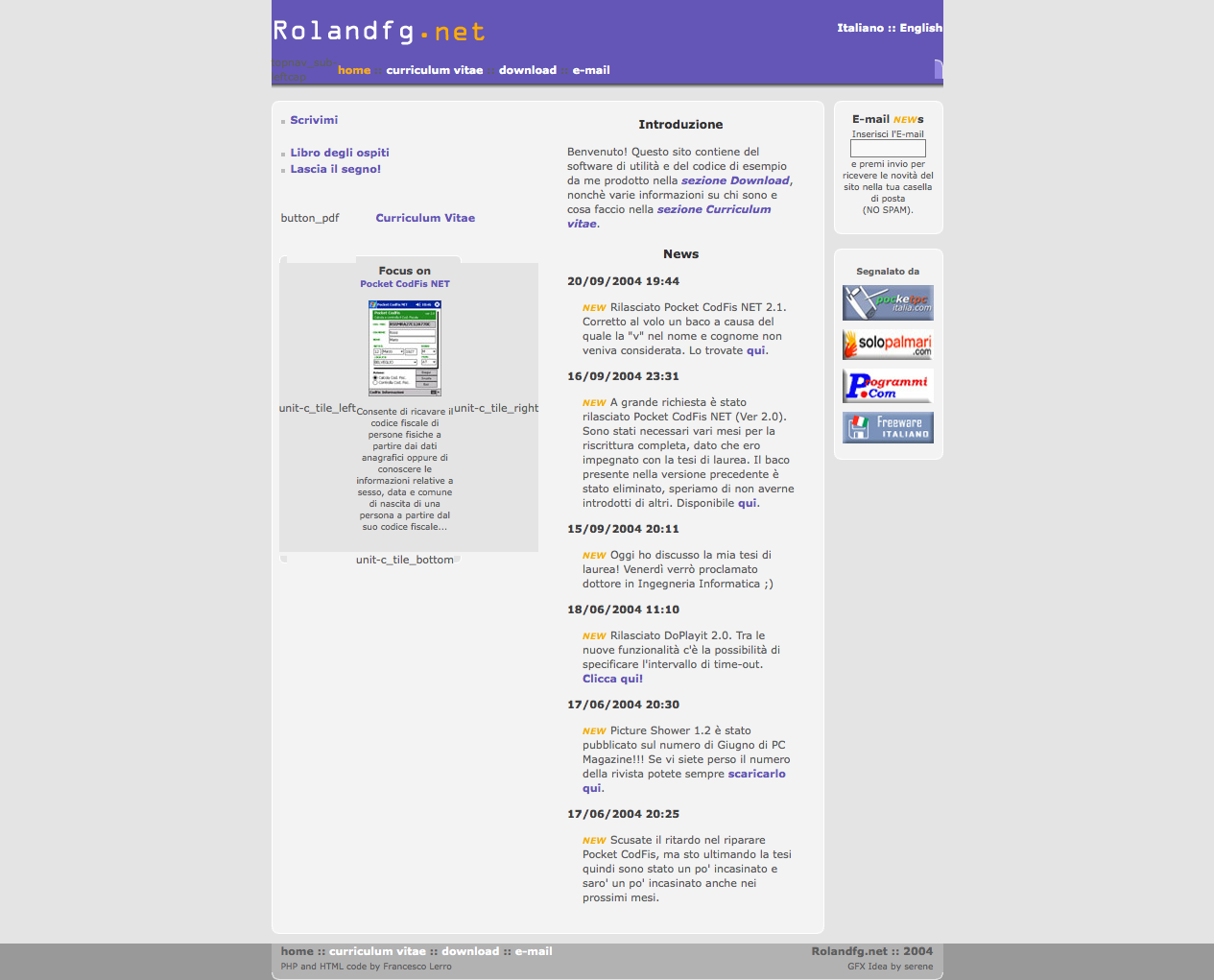 Rolandfg.net circa 2003 - Home page (it)